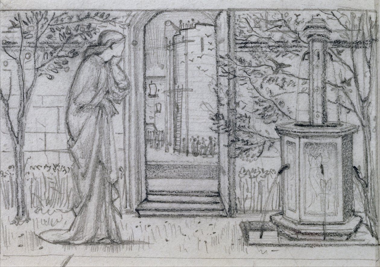 En studie för Danae och det kopparblå tornet, 1869-70 av Edward Burne Jones