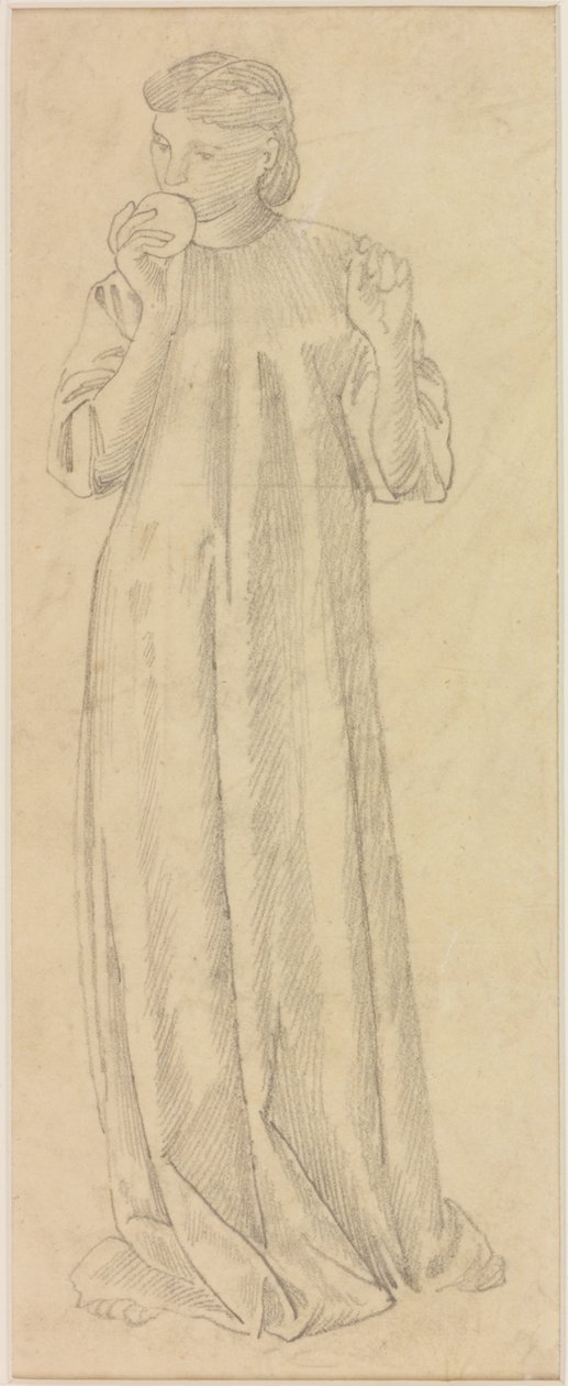 Kvinnlig figur med äpple (penna på papper (spårning)) av Edward Burne Jones