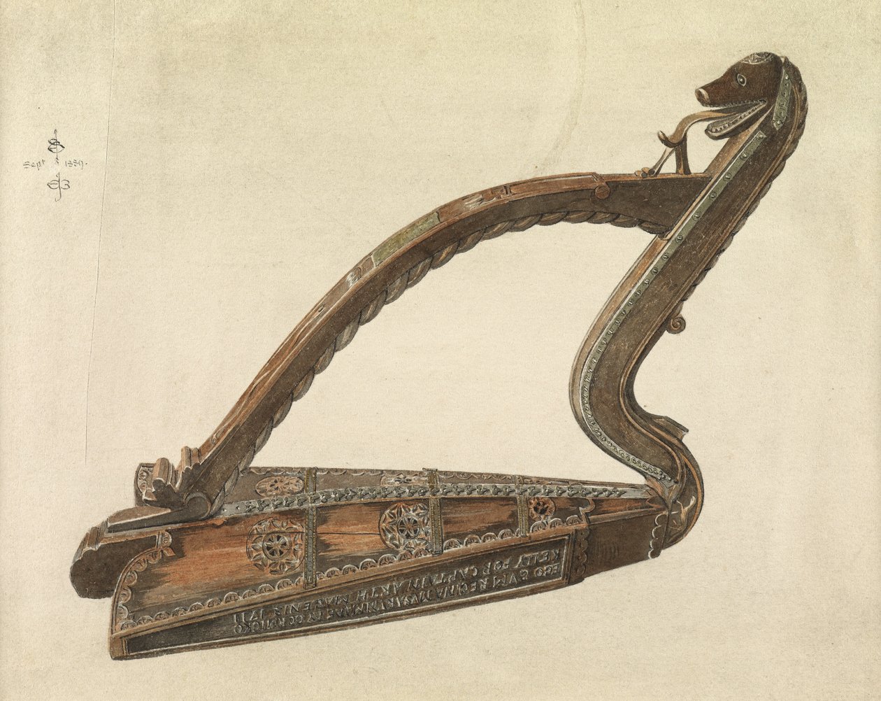 Irländsk harpa, 1889 (blyerts, penna och bläck samt wc på papper) av Edward Burne Jones