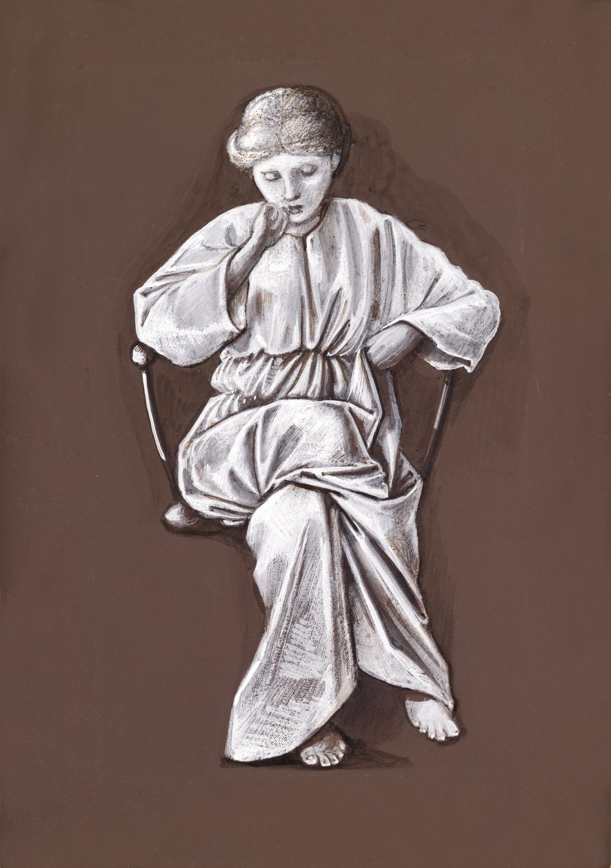 Studie av en sittande flicka (brun och vit bodycolour på papper) av Edward Burne Jones