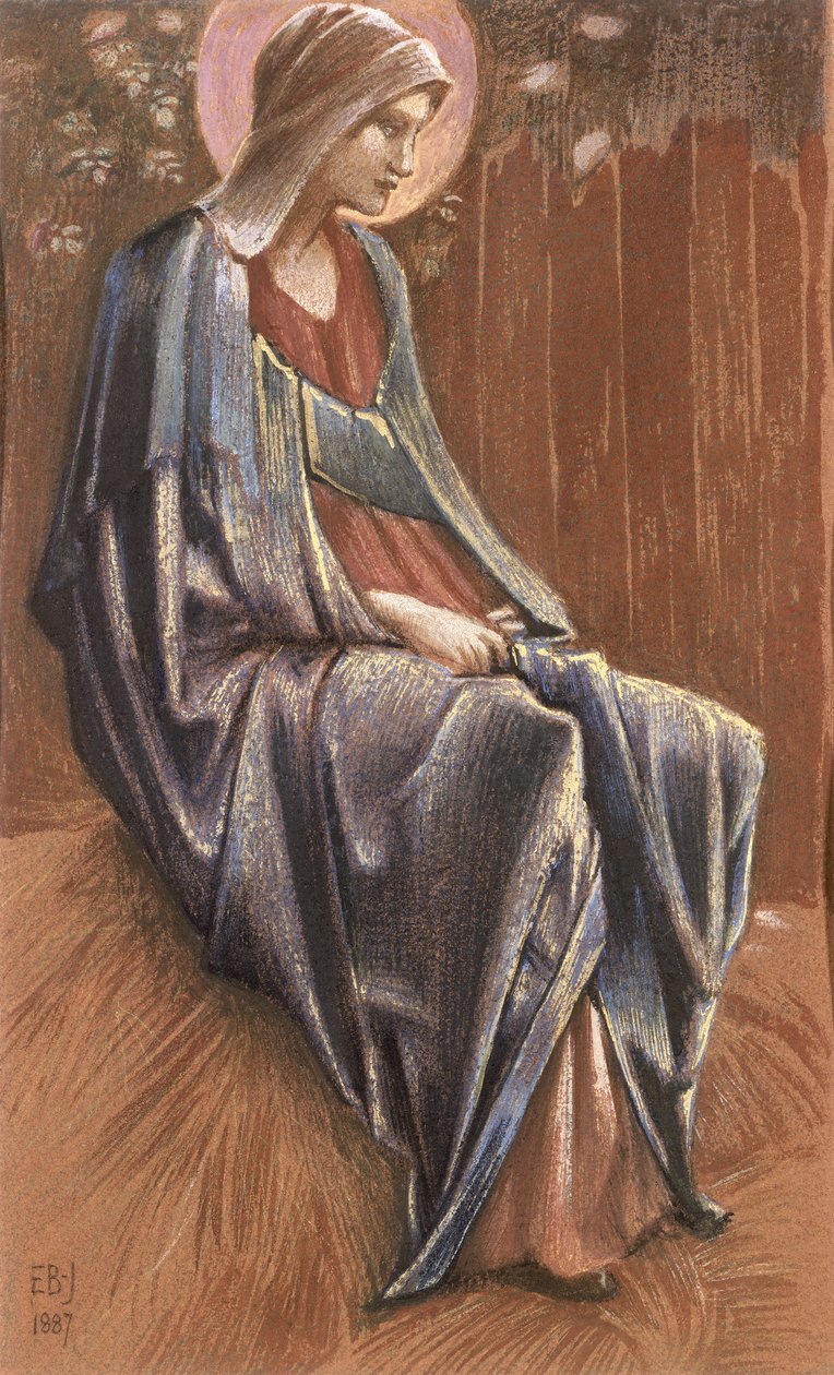 Jungfrun, 1887 (färgade kritor och guld) av Edward Burne Jones