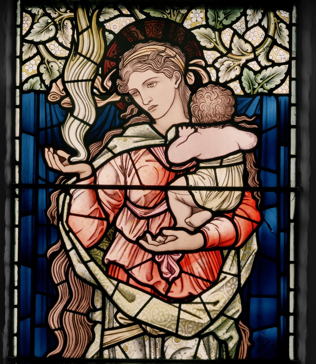 Birmingham, Ward End, St Margaret, Morris & Co., Edward Burne-Jones, John Henry Dearle (1859-1932), Välgörenhet, detalj, 1902, Stokes av Edward Coley and Dearle Burne Jones