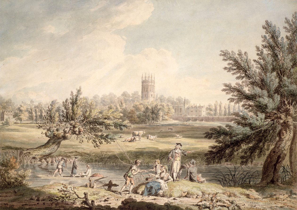 Magdalen College, Oxford, View from Cherwell Looking North West, 1791-92 (wc och penna och bläck på papper) av Edward Dayes