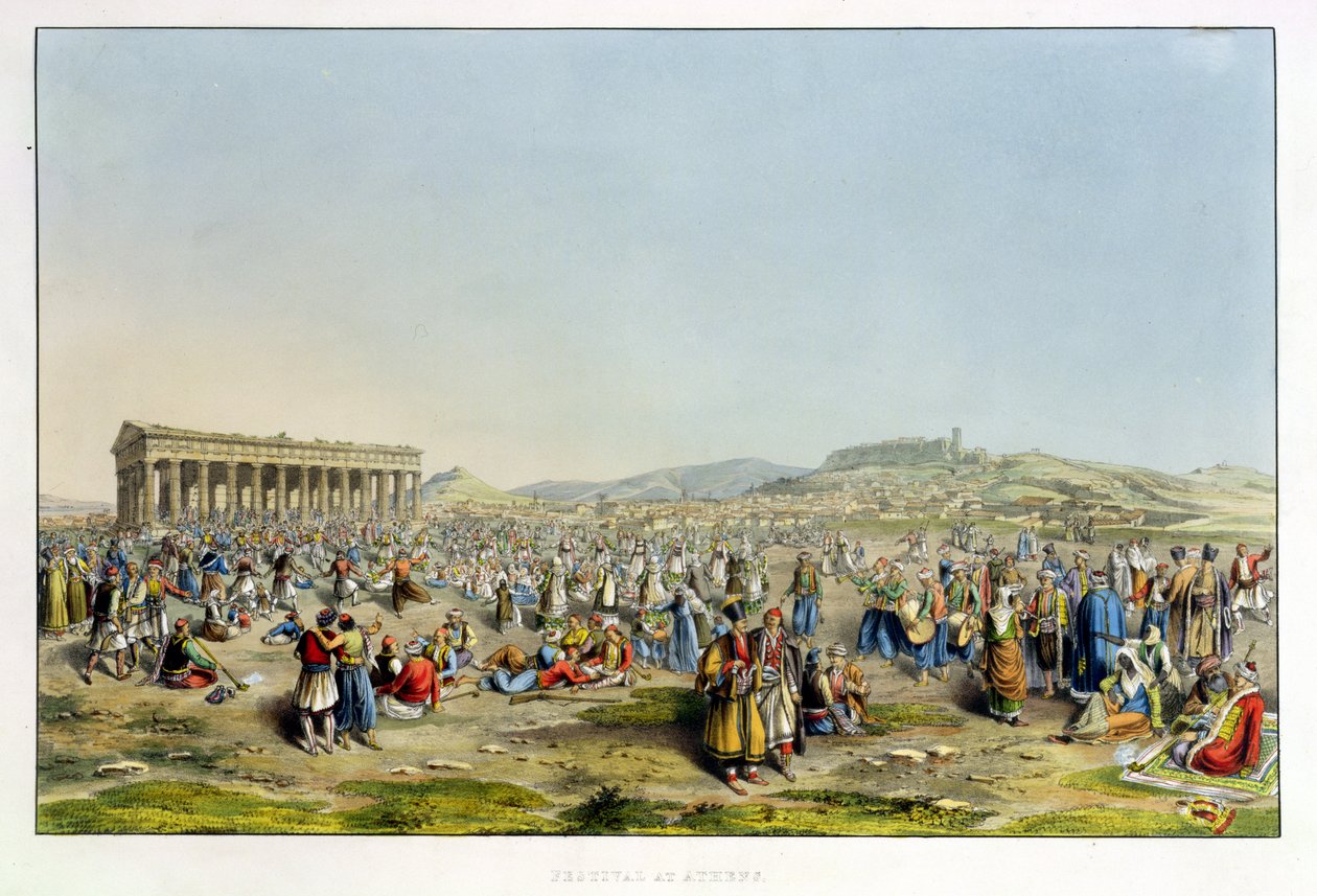 Festival i Aten, pub. av J. Rodwell, 1830 (akvatint) av Edward Dodwell