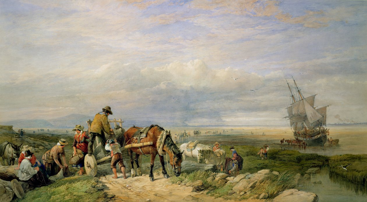 Cockle Gatherers, Llanrhidian Sands, West Glamorgan, på Gower-halvön av Edward Duncan
