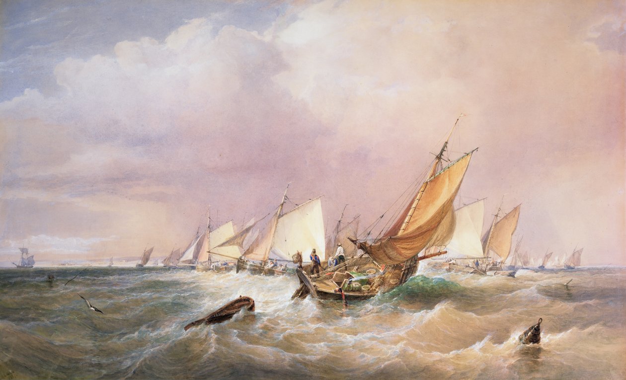 Utanför den franska kusten, 1837 (blyerts, wc och bodycolour på papper) av Edward Duncan
