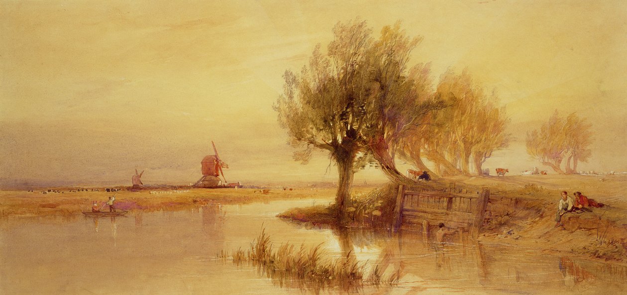 På Norfolk Broads, kväll (penna och wc på papper) av Edward Duncan