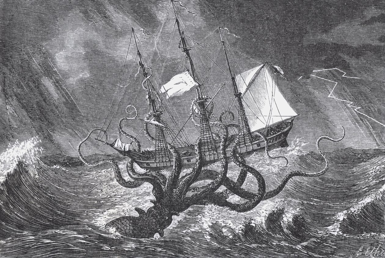 Kraken, sedd av fantasins öga, illustration från John Gibsons 