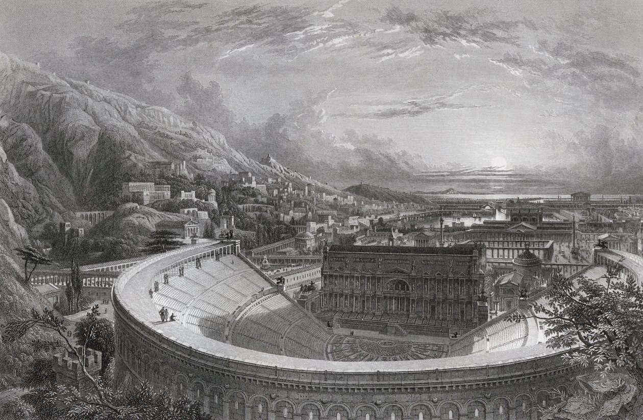 Forntida Efesos ovanifrån teatern, graverad av William Richardson (1842-77) från 