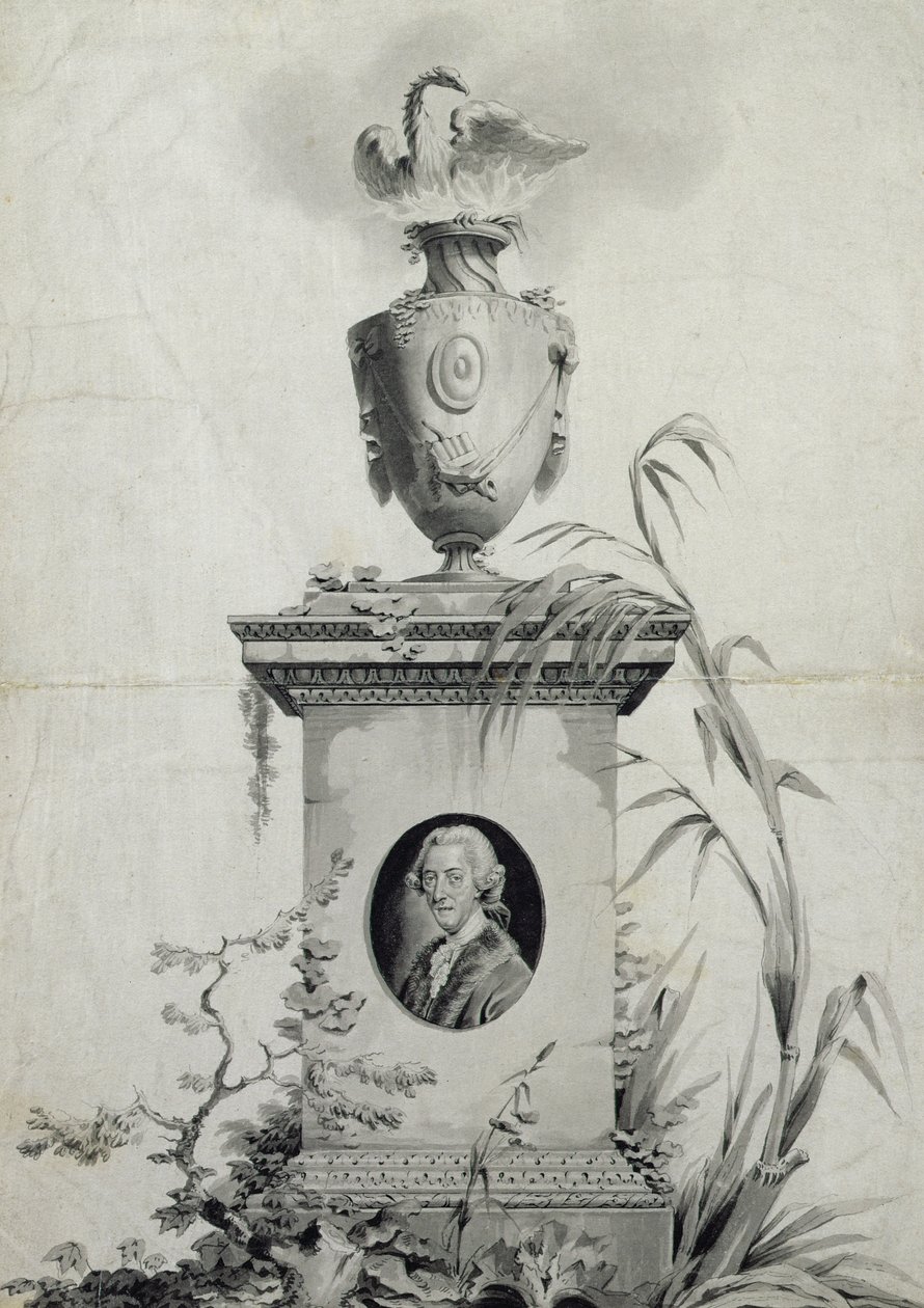 Design för titelsidan på Dr Thomas Arnes (1710-78) samlade verk (bläck och tvätt) (se även 84540) av Edward Francis Burney
