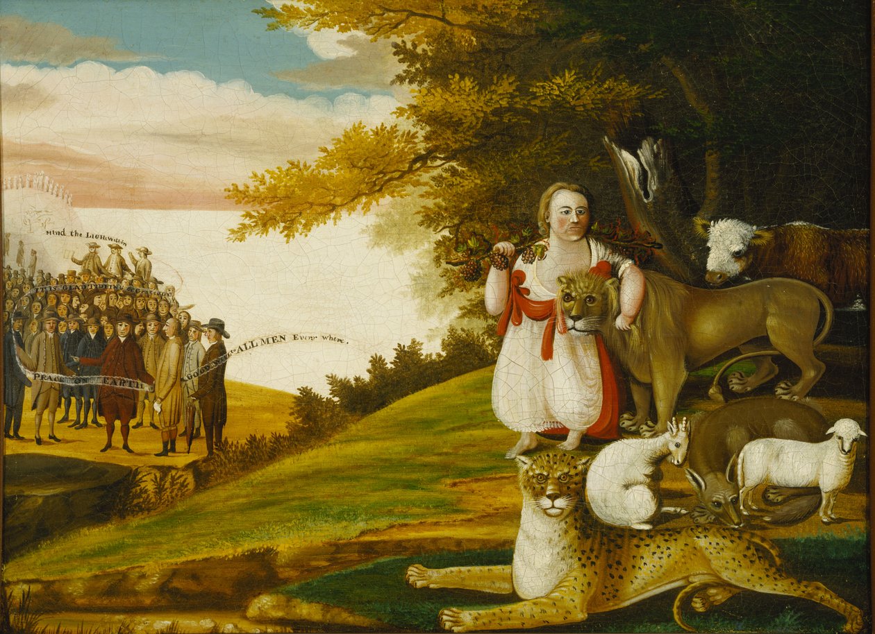 A Peaceable Kingdom with Quakers Bearing Banners av Edward Hicks