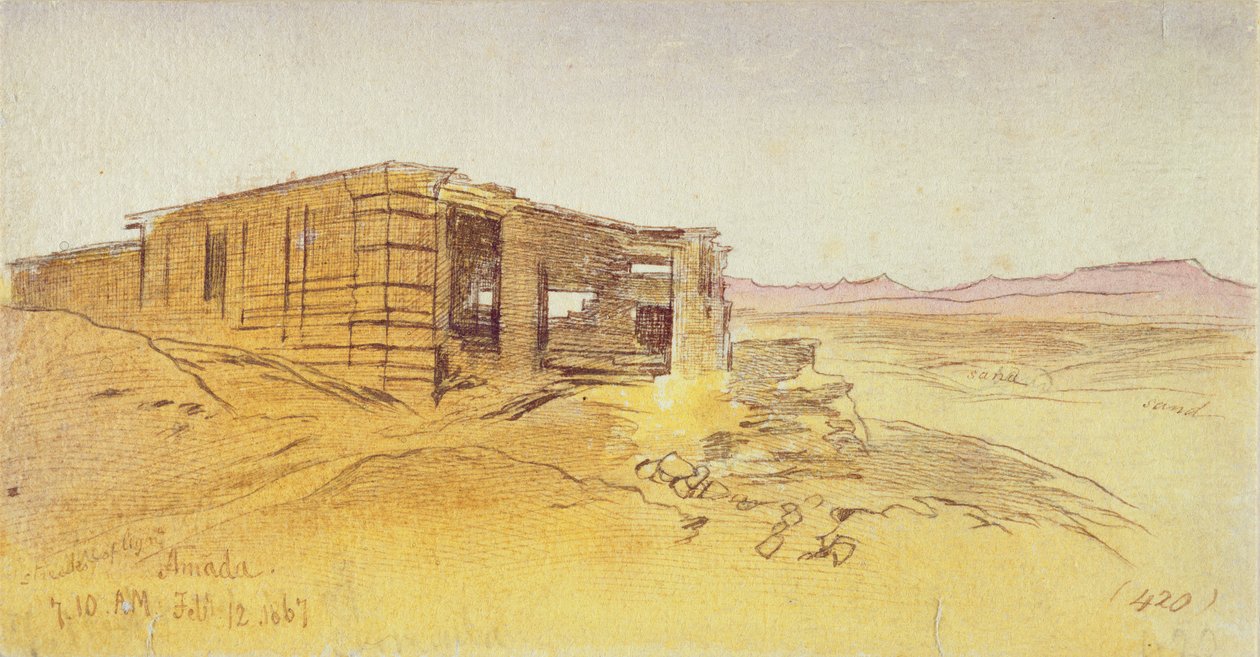 Amada, kl. 7:10, 12. februar 1867, 1867 (pen og brunt blæk med wc over grafit) swed av Edward Lear
