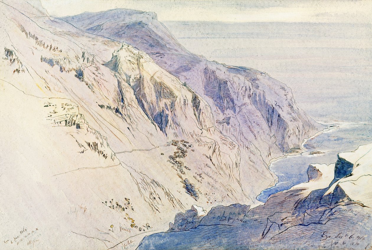 Eza (Eze), 1864 (bläck och wc) av Edward Lear