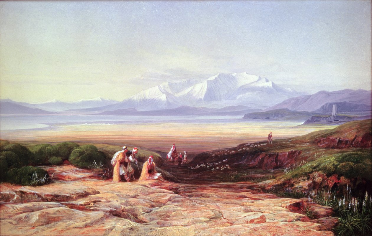 Mount Parnassus, Lake Cephissus och Boetias slätter, Grekland, 1860 av Edward Lear