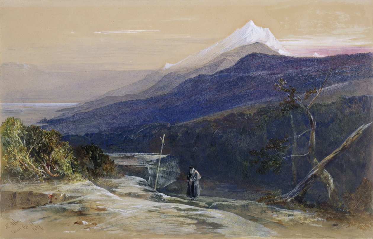 No.0950 Mount Athos, 1857 (wc, gouache och krita) av Edward Lear