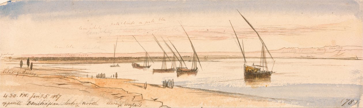 Mittemot Beni Hassan, ser norrut av Edward Lear
