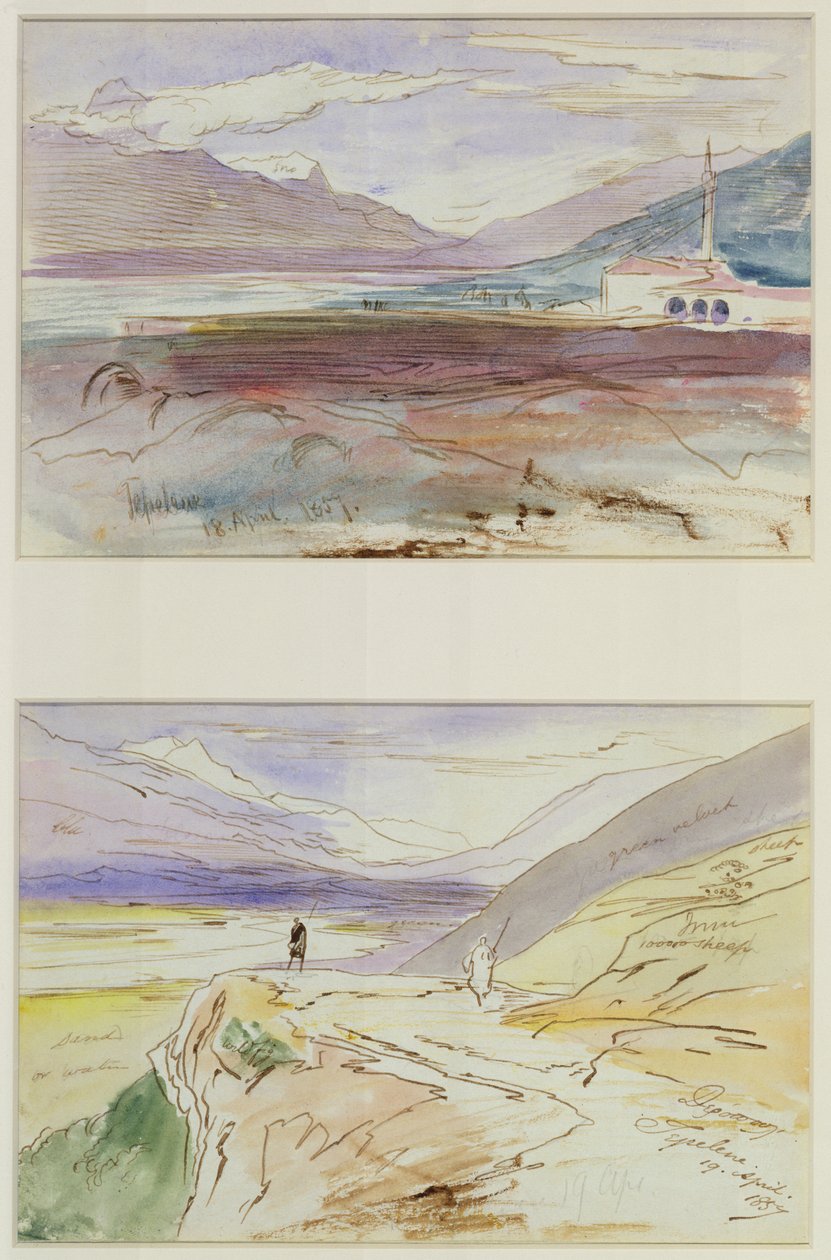 Tepelene, 1857 (penna, bläck och wc på vävt papper nedlagt ombord) av Edward Lear