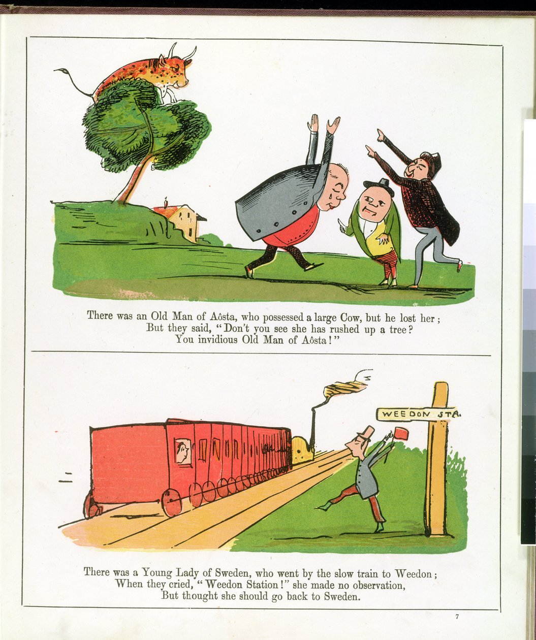 Den gamle mannen från Aosta, sida ur "The Book of Nonsense" (Boken om nonsens) av Edward Lear