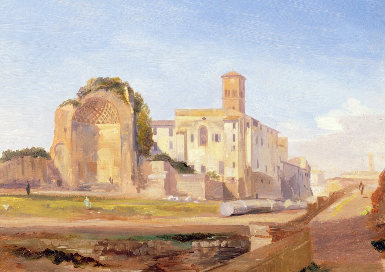 The Temple of Venus and Rome, Rom, 1840 (olja på papper på kartong) av Edward Lear