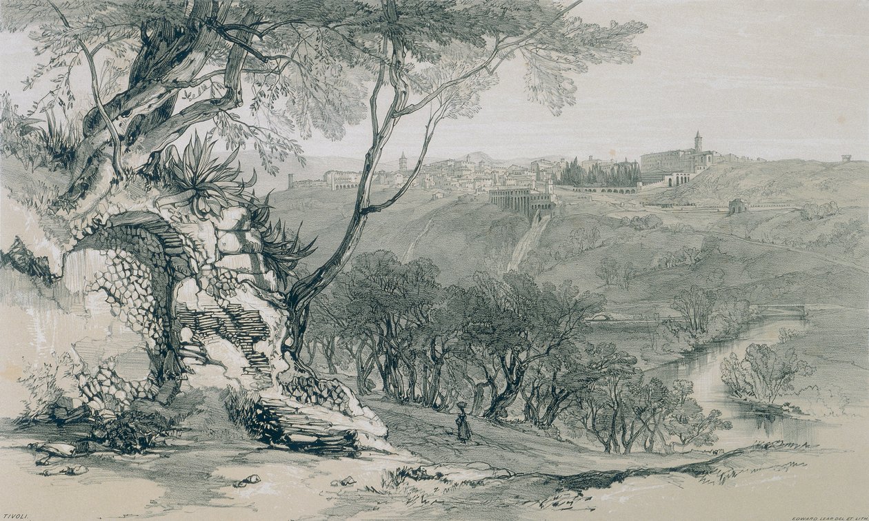 Utsikt i Rom och dess omgivningar: Tivoli med Mecaenass villa av Edward Lear