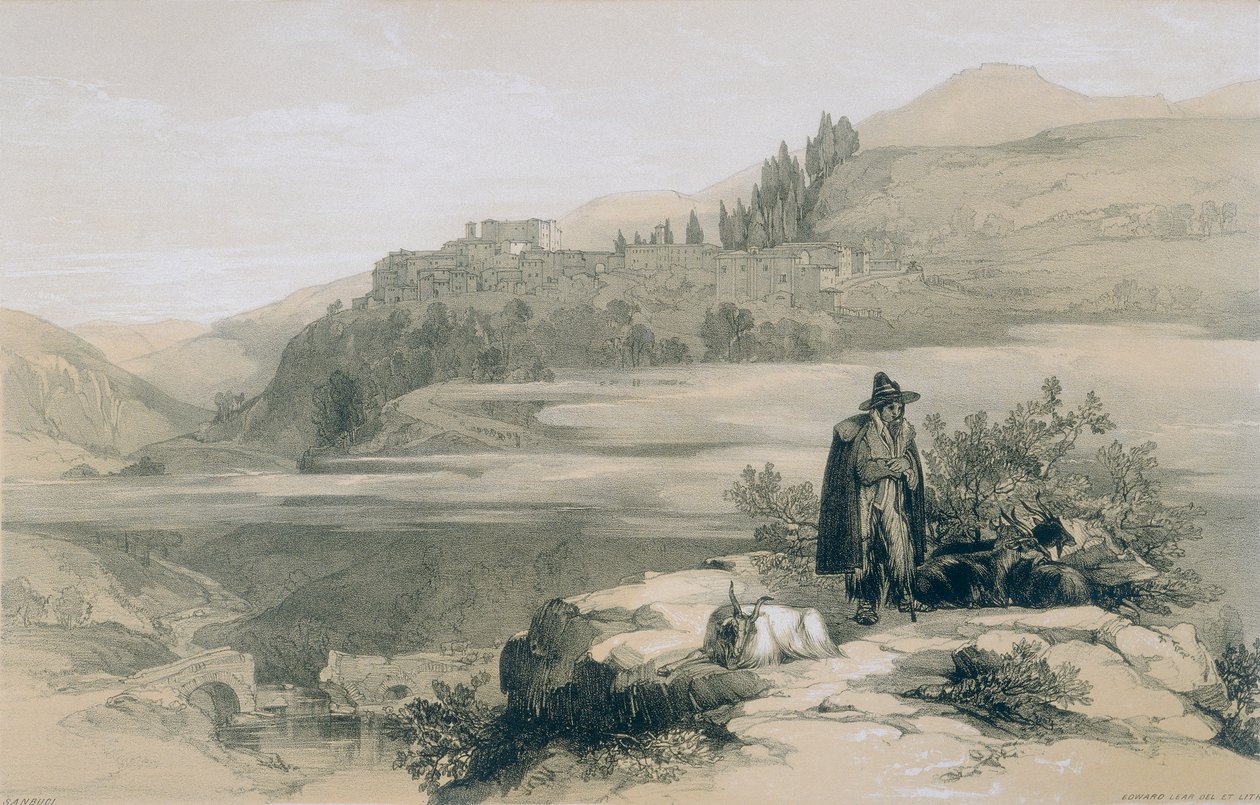 Utsikt i Rom och dess omgivningar: staden och slottet San Buci av Edward Lear