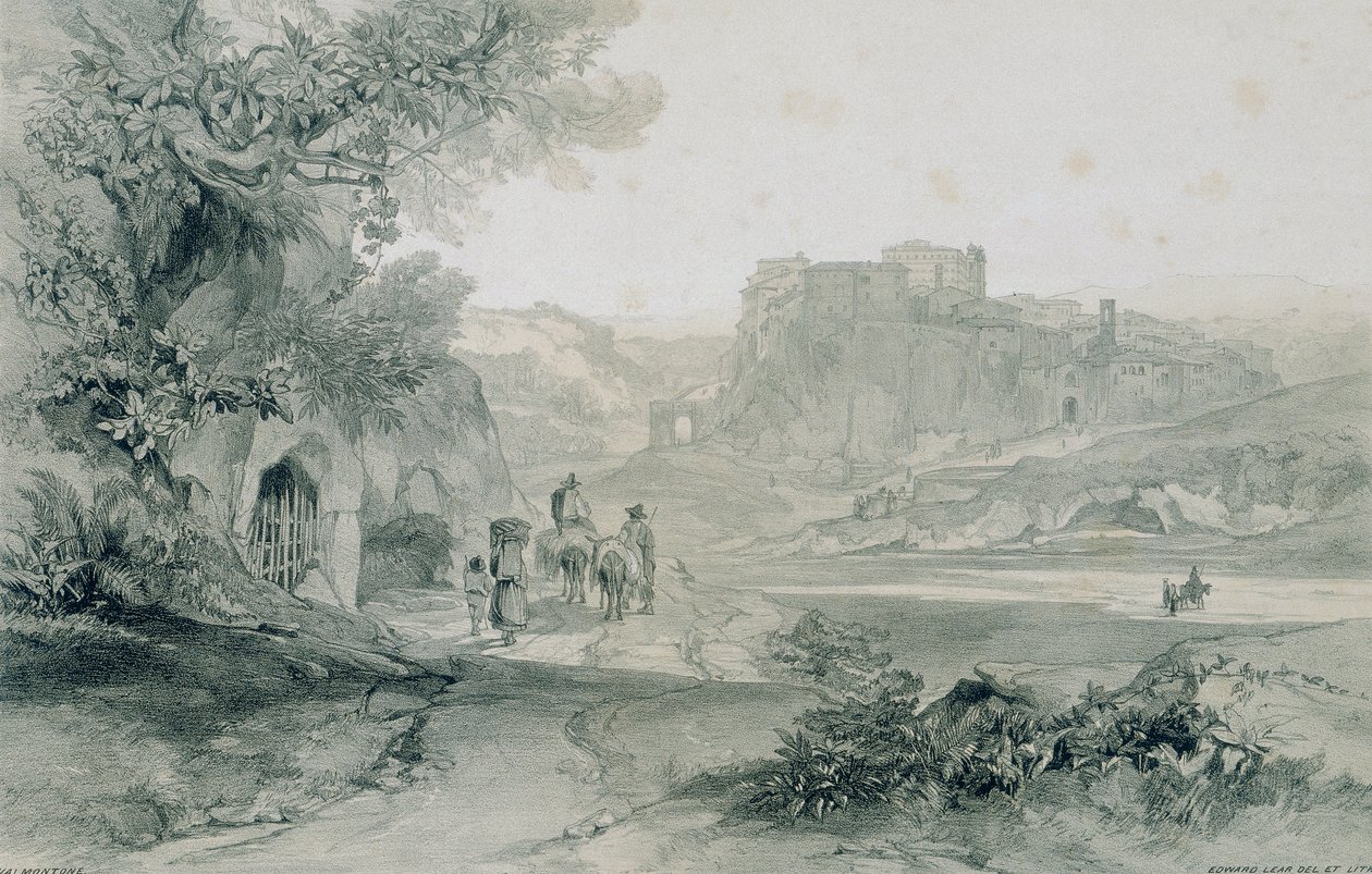 Utsikt i Rom och dess omgivningar: Valmontones stad och palats av Edward Lear
