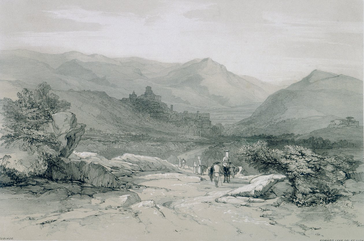 Utsikt i Rom och dess omgivningar: staden och dalen Subiaco av Edward Lear