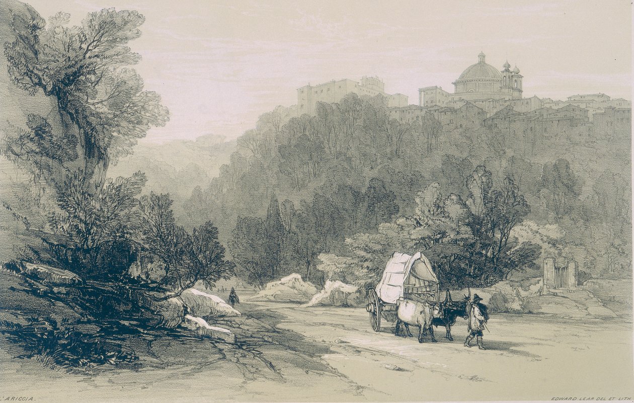 Utsikt över Rom och dess omgivningar: utsikt över LAriccia och Chigi-palatset av Edward Lear