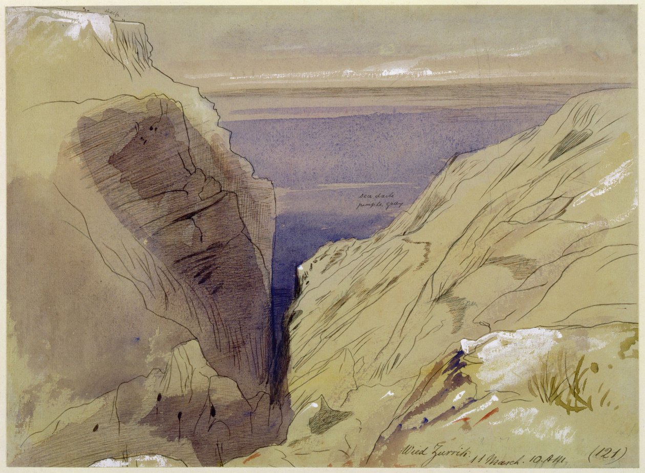 Wied Zurrik, Malta, kl. 10.00 den 11 mars (wc, penna, brunt bläck, grafit på vävt papper) av Edward Lear