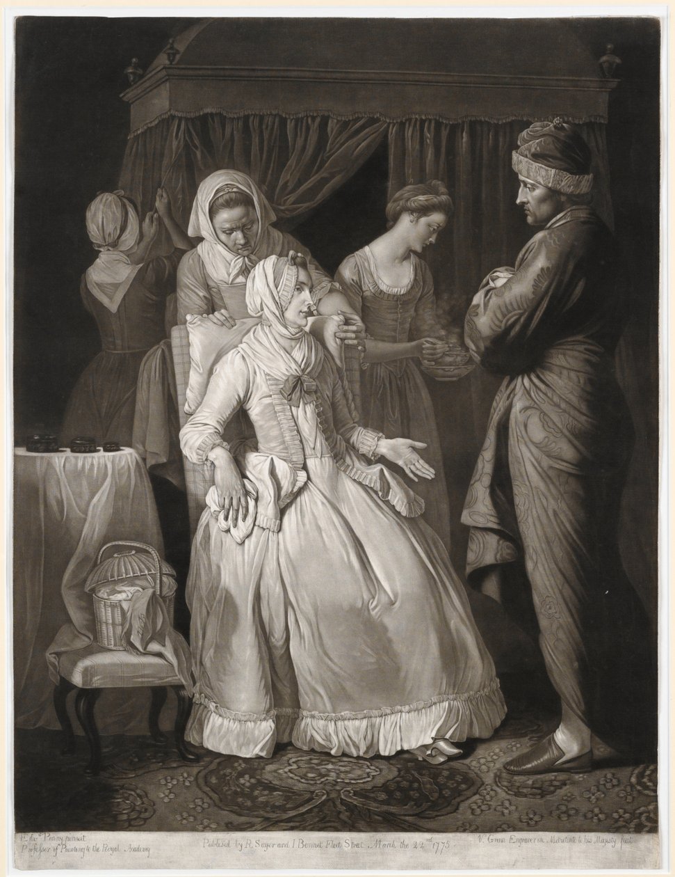 The Virtuous Comforted by Sympathy and Attention, tryck gjord av Valentine Green, 1775 (mezzotint) av Edward Penny