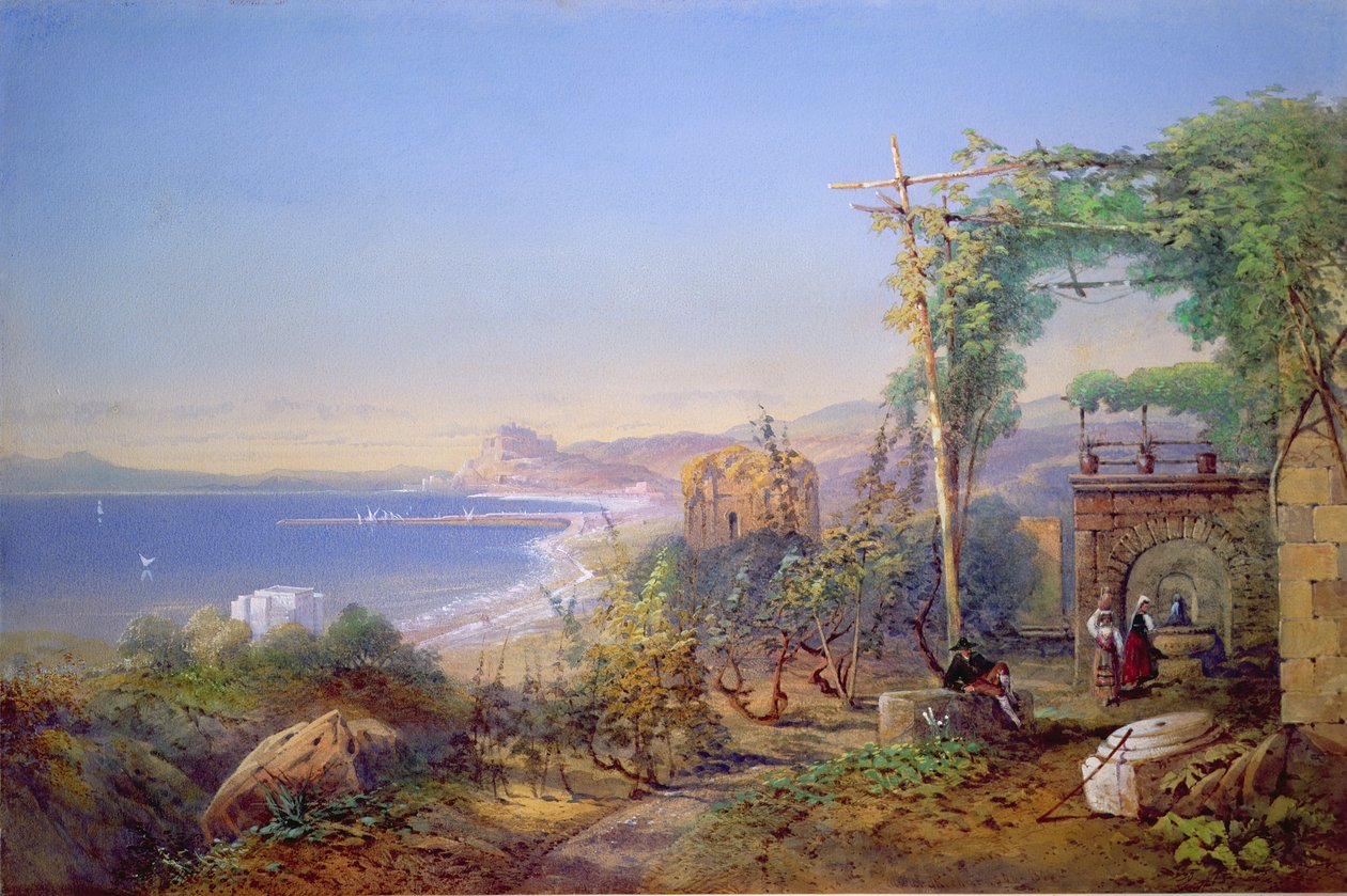 Castille och Baia-bukten, Pozzuoli, 1866 (akvarell och gouache på papper) av Edward Richardson