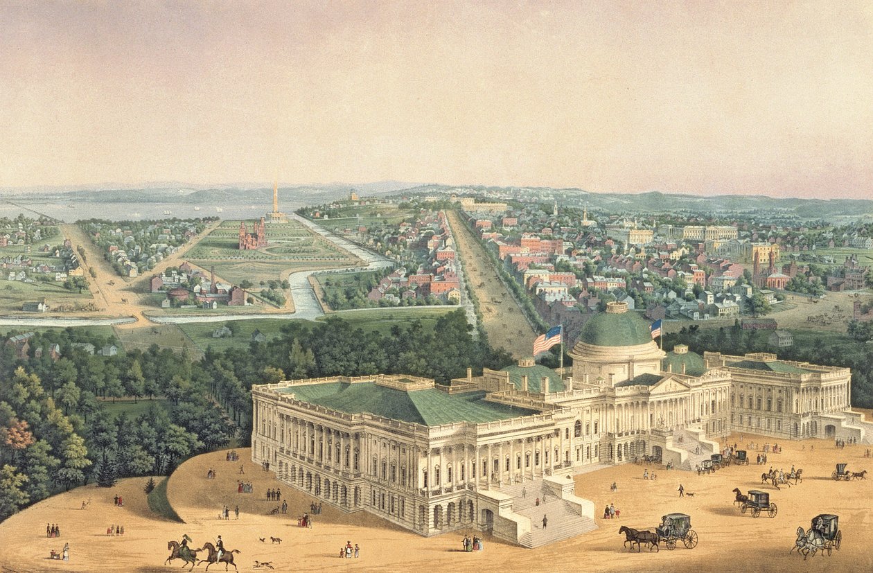 Vy över Washington, pub. av E. Sachse und Co., 1852 (färg litho) av Edward Sachse