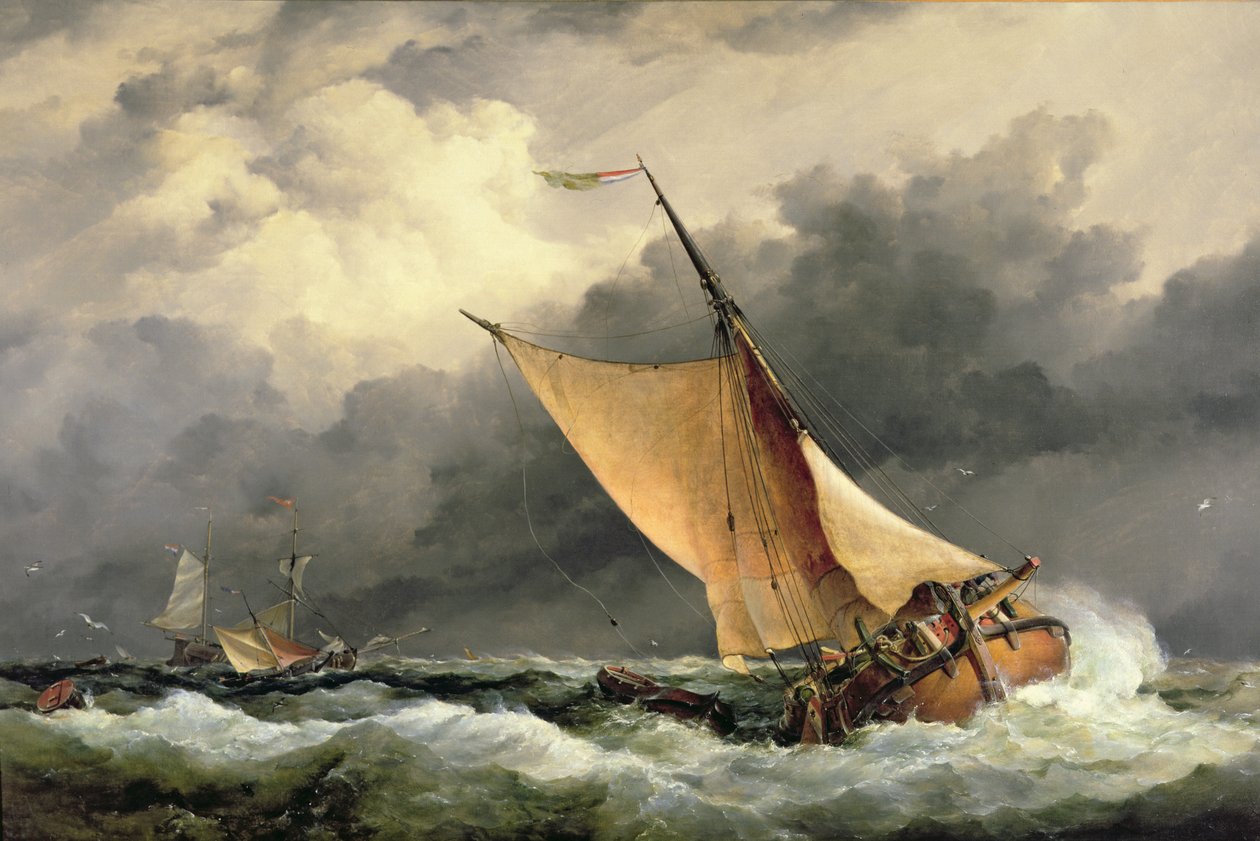 Holländska lastbåtar i grov sjö av Edward William Cooke