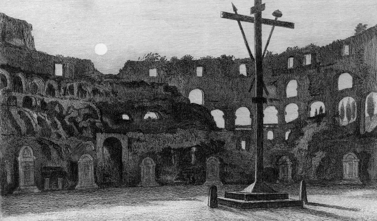 The Colosseum by Moonlight, graverad av Charles George Lewis av Edward William Cooke