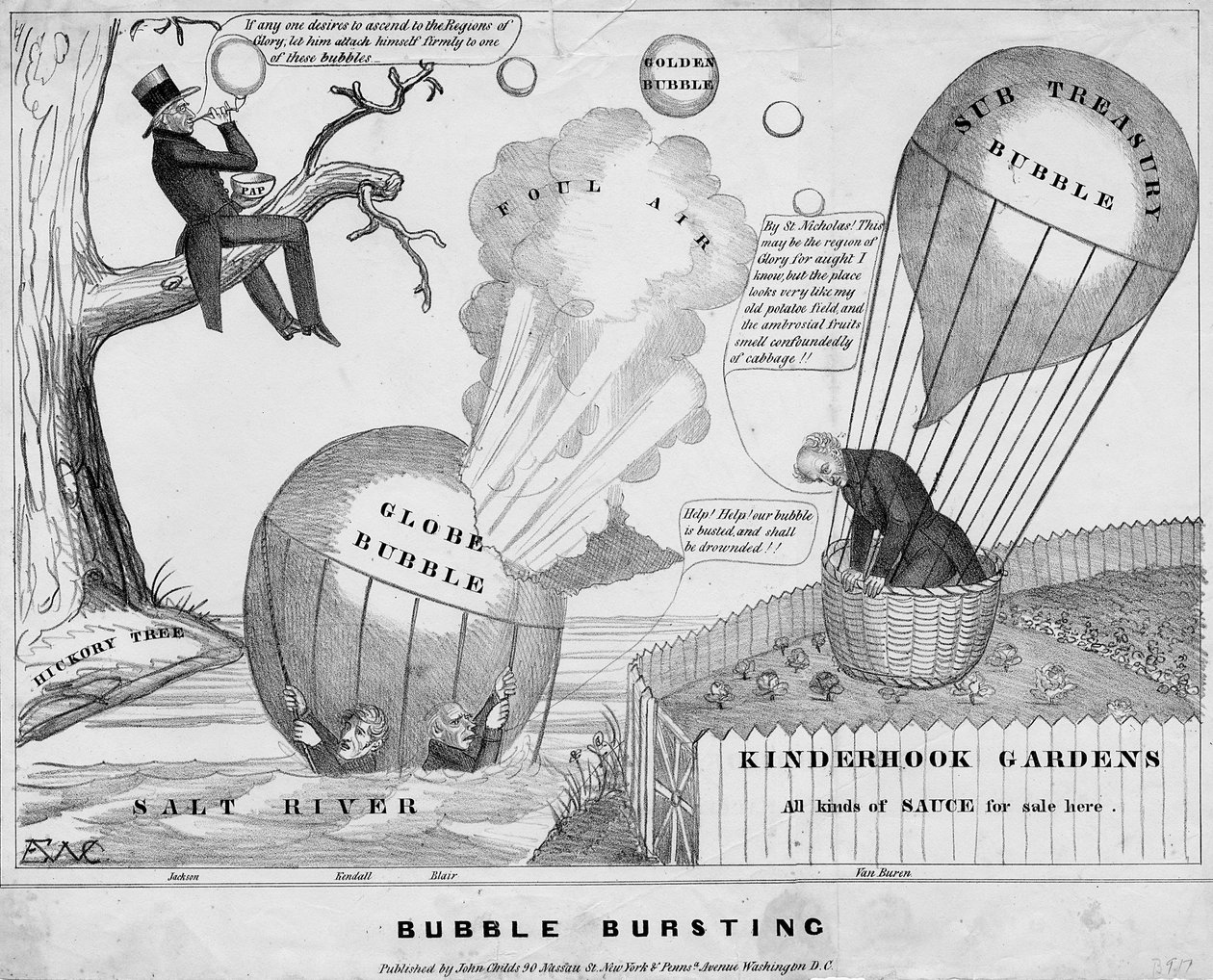 Bubble bursting, utgiven av John Childs, New York och Washington DC, omkring 1840, av Edward Williams Clay