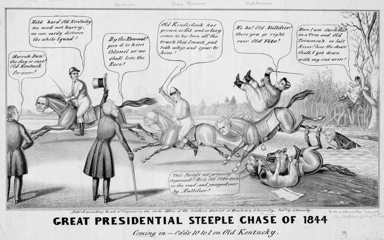 Stor jakt efter presidenttornet 1844: kommer in - odds 10-1 på Old Kentucky, publicerad av A Donnelly, New York, 1844 av Edward Williams Clay