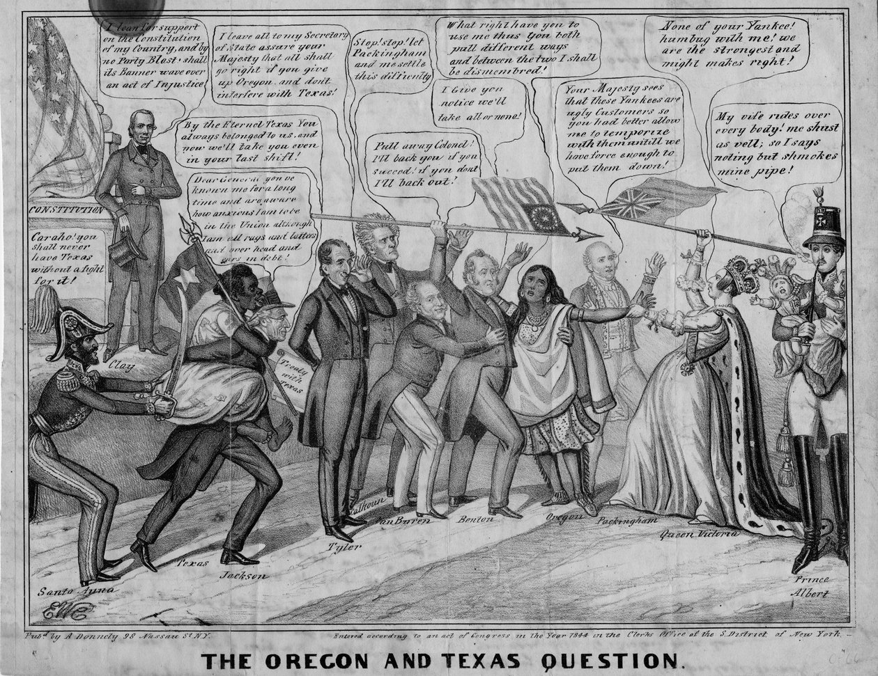 Oregon and Texas question, publicerad av A Donnelly, New York, c.1844 av Edward Williams Clay