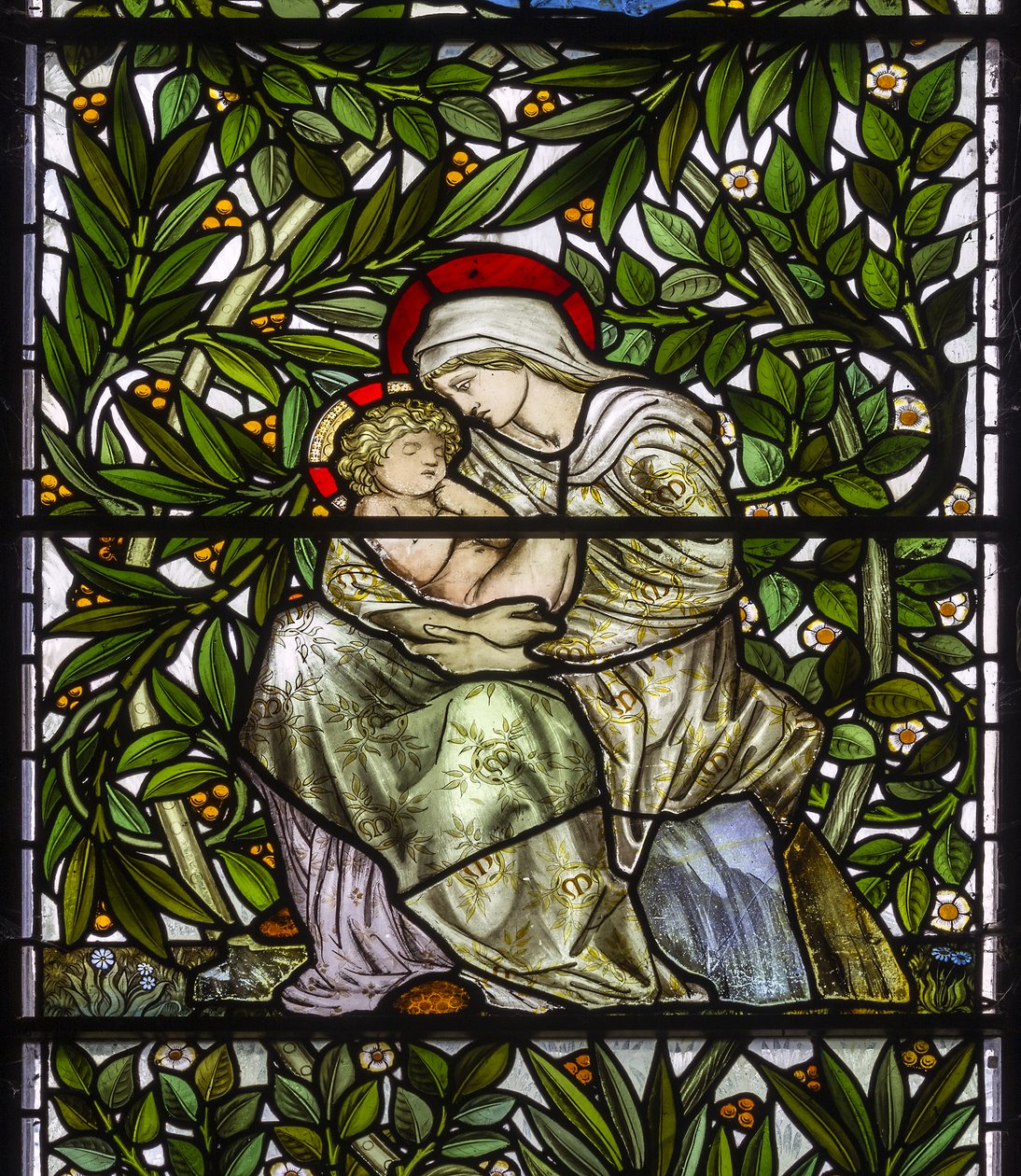 Nun Monkton, St Mary, Morris Marshall & Faulkner & Co, William Morris, Edward Burne-Jones, Madonna & Child, 1873 av Edward and Morris Burne-Jones