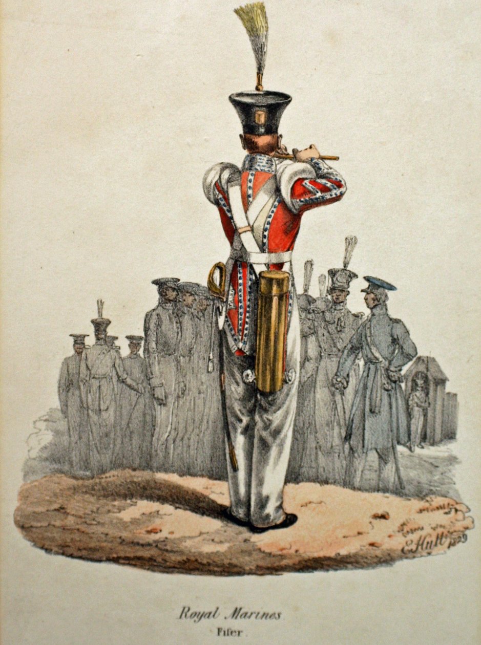 Royal Marines Fifer, ca 1829 (handfärgad litho) av Edward (after) Hull