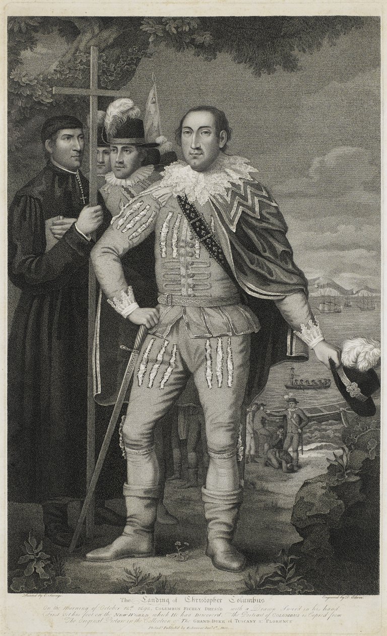 Landstigning av Christopher Columbus, graverad av David Edwin (1776-1841) av Edward (after) Savage