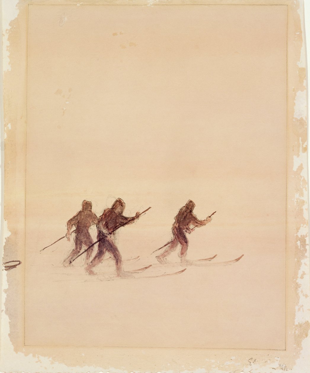 Men on Skis (pen and ink and watercolour on paper) (see also 4385) av Edward Adrian Wilson