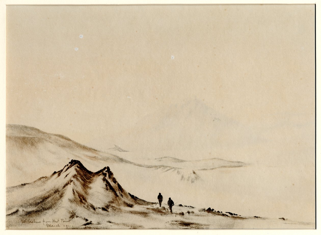 Mount Erebus från Hut Point, 1901-04 (wc på papper) av Edward Adrian Wilson