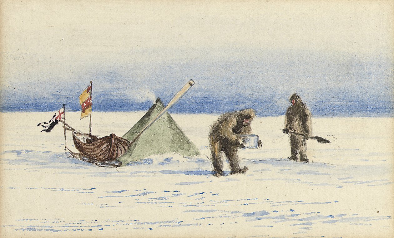 Slädefesten till White Island, februari 1902: Shackleton och Wilson slår läger, 1902 av Edward Adrian Wilson
