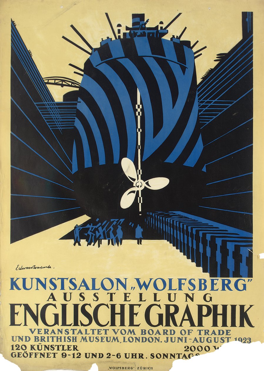Tysk affisch för en utställning av engelsk grafik för Board of Trade och British Museum av Edward Alexander Wadsworth