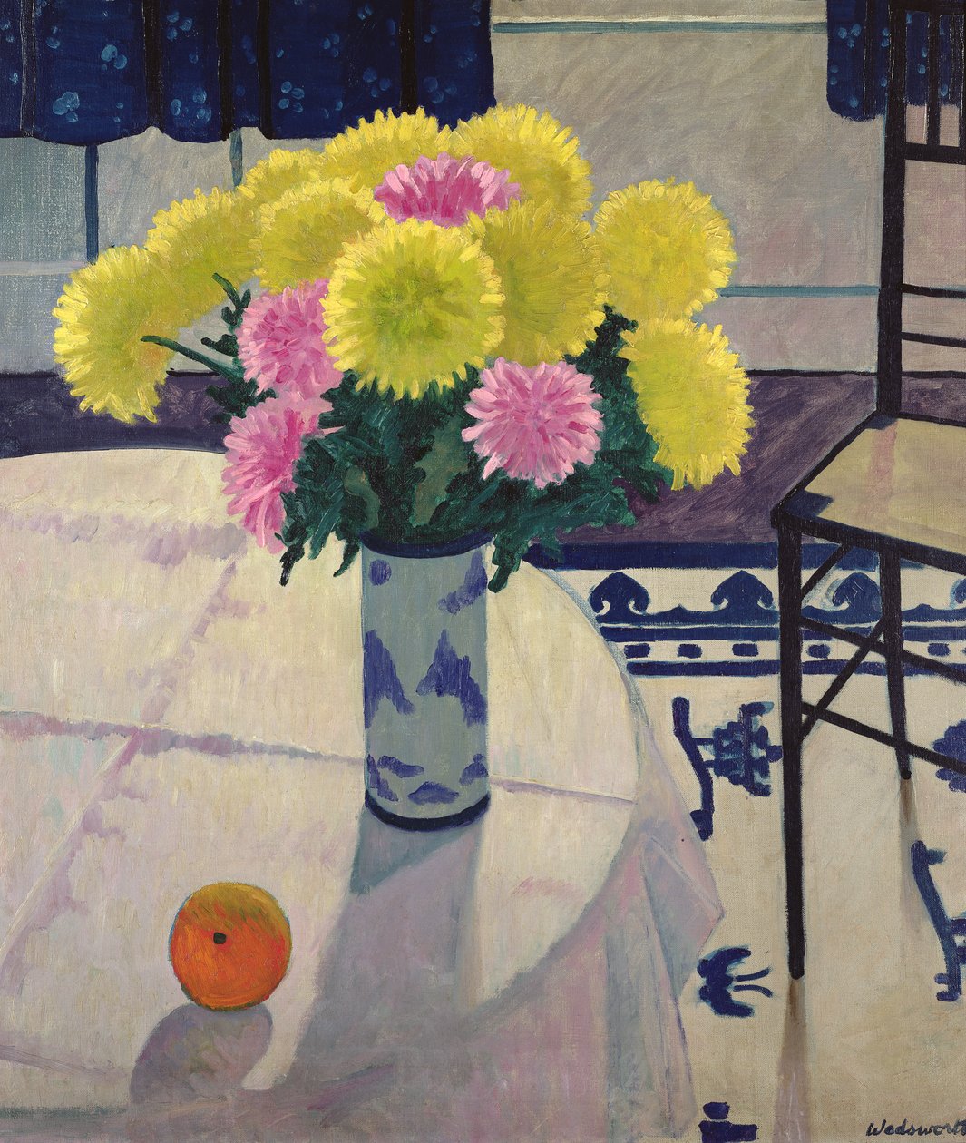 Stilleben med krysantemum i en vas av Edward Alexander Wadsworth