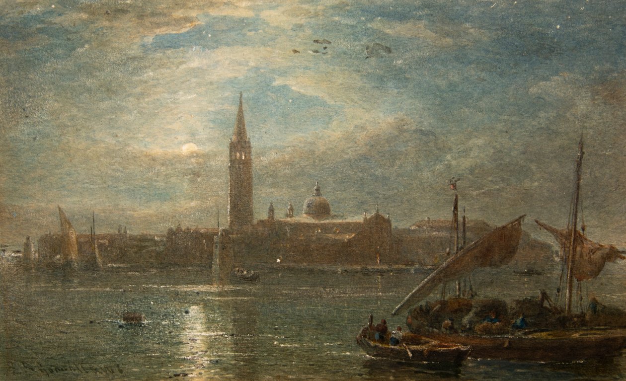 St Georgio i månskenet, Venedig (akvarell) av Edward Angelo Goodall