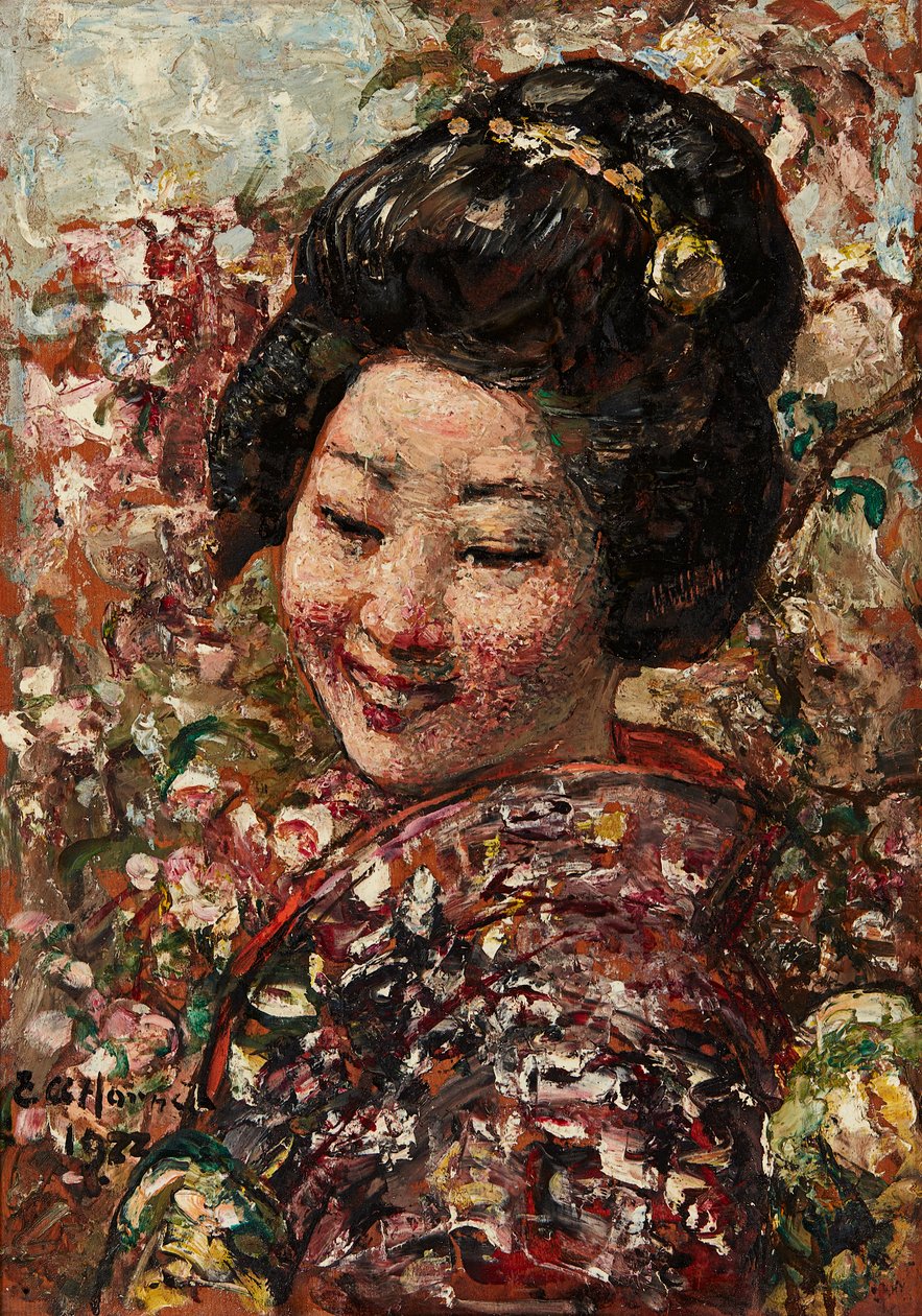 Japanese Girl (olja på panel) av Edward Atkinson Hornel