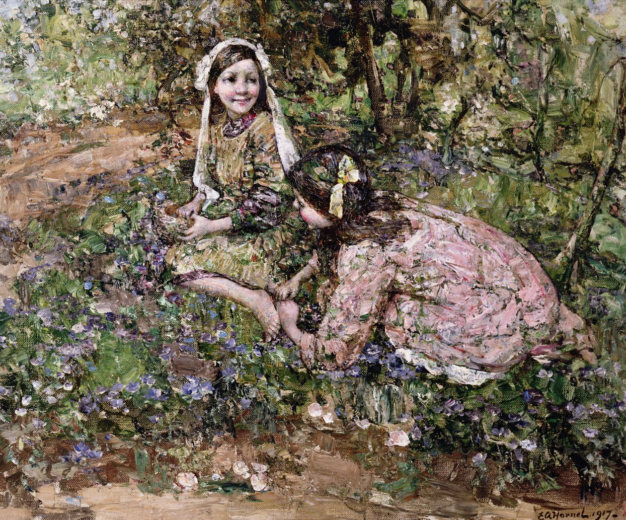 Mid Fairy Flax (olja på duk) av Edward Atkinson Hornel