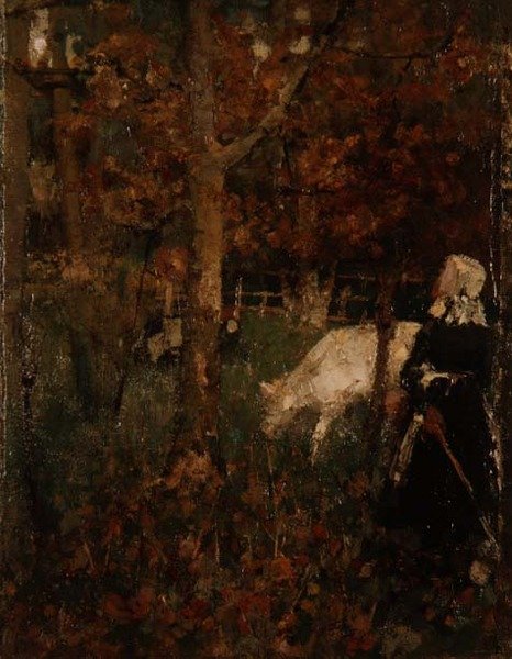 Pastoralt landskap med en flicka av Edward Atkinson Hornel