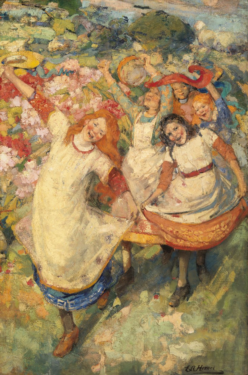 Vårens dans (olja på duk) av Edward Atkinson Hornel
